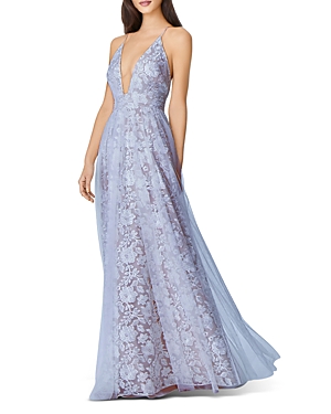 Aidan Mattox Aidan By  Embroidered Mesh Gown - 100% Exclusive In Clearwater