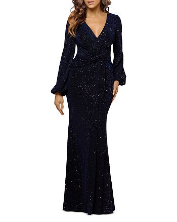 AQUA Long Sleeve Sparkle Wrap Gown - 100% Exclusive | Bloomingdale's