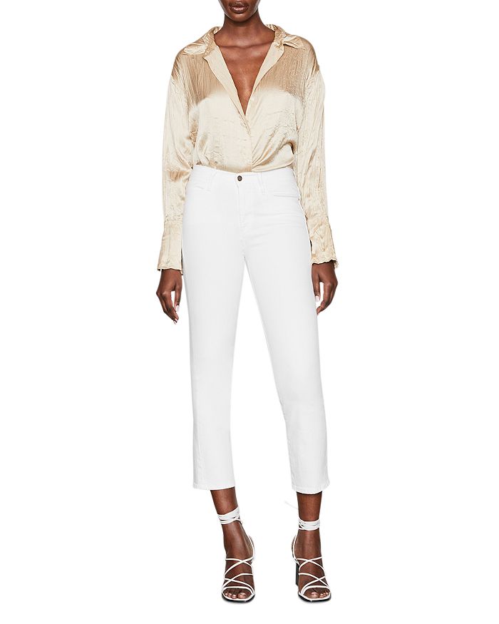Shop Frame Le High Rise Straight Ankle Jeans In Blanc