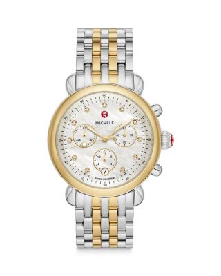 Michele CSX chronograph watch two-tone. New Michele CSX Signature MWW03M000158 2 Tone Watch MOP Dial  main image 3