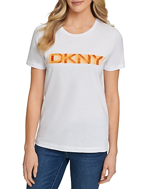 DKNY STRIPE THRU LOGO TEE,P0EATCNA