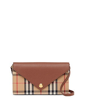 BURBERRY VINTAGE CHECK & LEATHER CHAIN WALLET,8025162