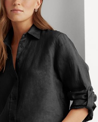 Linen Long Sleeve Collared Button Down Shirt, Regular & Petite