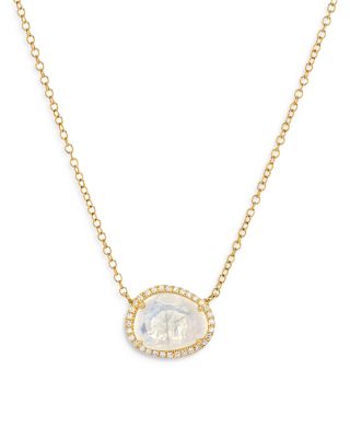 Zoe Lev - 14K Yellow Gold Diamond Moonstone Pendant Necklace, 18"