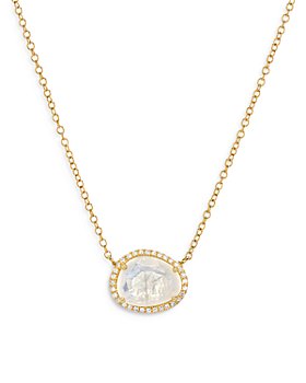 Zoe Lev - 14K Yellow Gold Diamond Moonstone Pendant Necklace, 18"