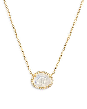 14K Yellow Gold Diamond Moonstone Pendant Necklace, 18