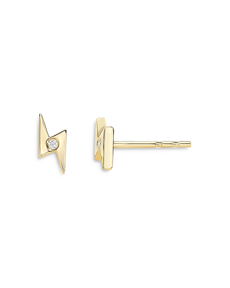 Zoe Lev 14k Yellow Gold Lightning Bolt Diamond Stud Earrings In Gold