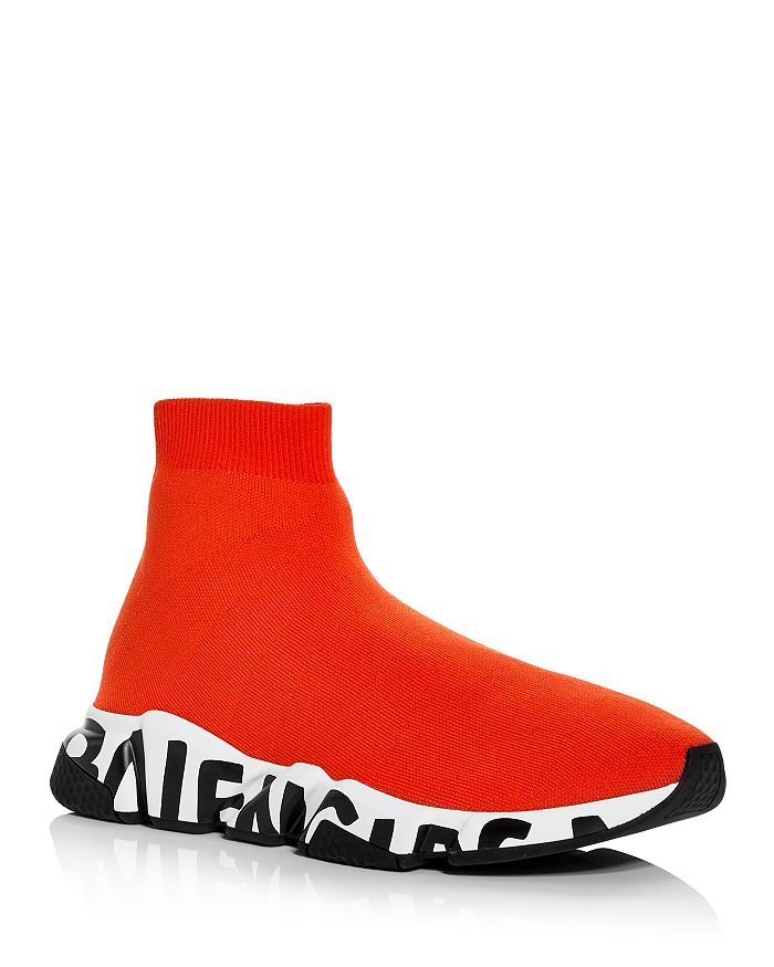 Balenciaga Speed Lt Graffiti High-top Sneaker Red And White In Rouge Multi