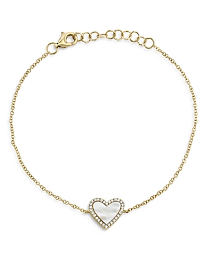 Moon & Meadow Diamond & Mother-of-pearl Heart Chain Bracelet In 14k Yellow Gold - 100% Exclusive In White