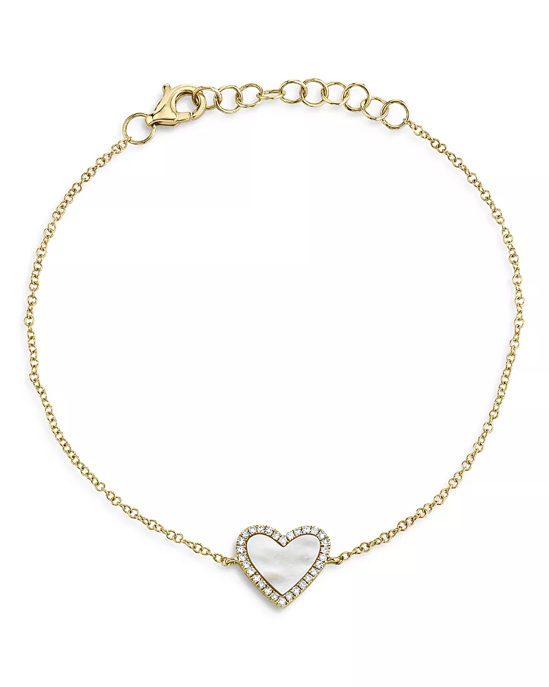 Moon & Meadow Diamond & Mother-of-Pearl Heart Chain Bracelet in 14K Yellow Gold - Exclusive