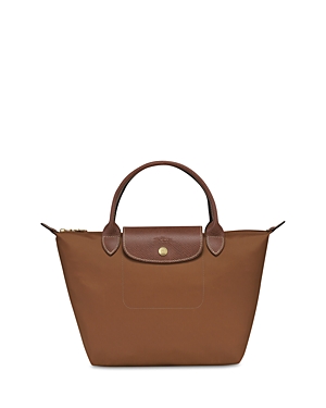 Longchamp Le Pliage Small Top Handle Nylon Handbag In Cognac/gold
