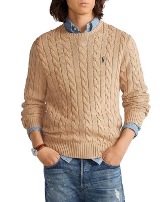Polo Ralph Lauren Beige Cable Knit Crewneck Sweater With Pony Embroidery On The Front In Wool And Cashmere Man In Nude