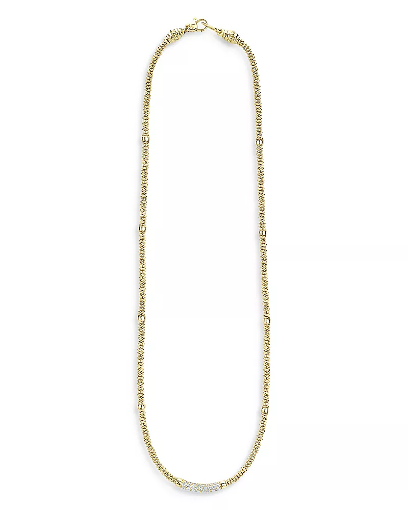 Lagos 18K Yellow Gold Caviar Beaded Necklace with Diamonds, 16