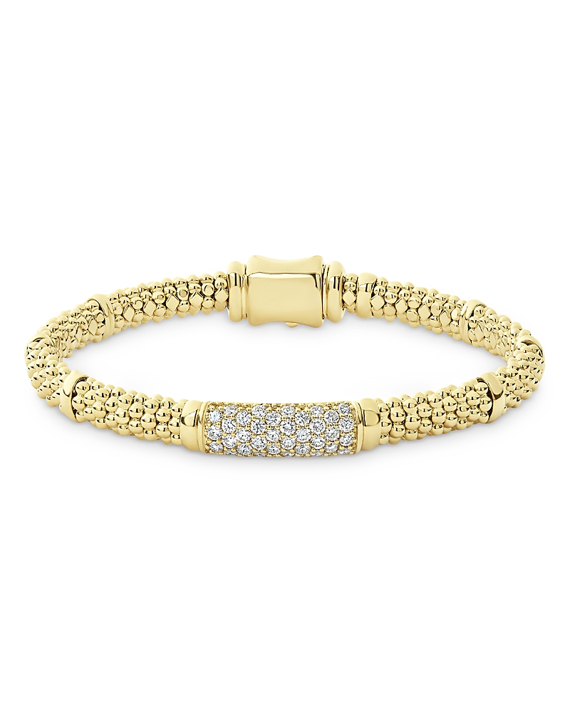Lagos 18k Caviar Gold 15mm Rope Bracelet W/ Diamonds In Gold