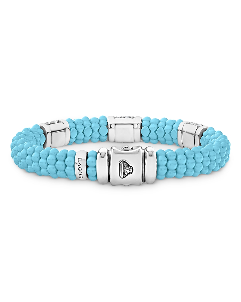 Lagos Ceramic & Sterling Silver Caviar Bracelet with Diamonds