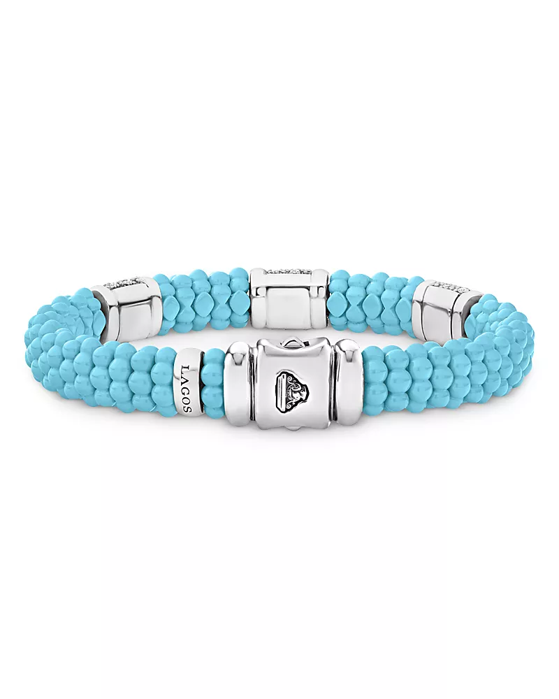 Lagos Ceramic & Sterling Silver Caviar Bracelet with Diamonds