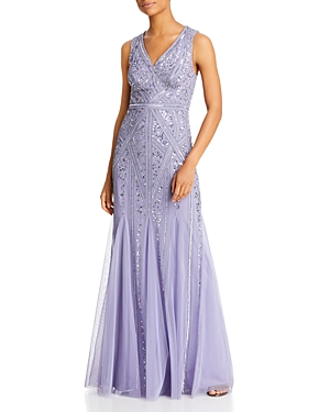 Adrianna Papell Beaded Godet Hem Gown - 100% Exclusive In Lilac Snow