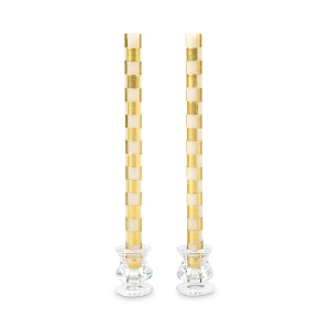 Mackenzie-childs Check Dinner Candles, Set Of 2 In Gold/ivory