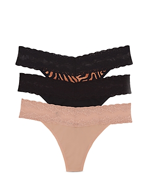Natori Bliss Perfection Lace-trim Thong, Pack Of 3 750092mp In Caramel Zebra Print/black