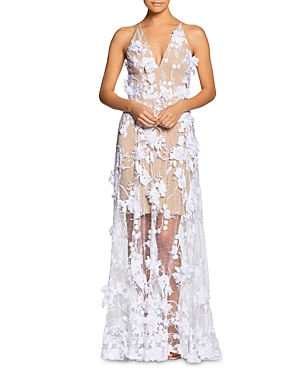sidney deep v-neck 3d lace gown dress the population Dress the Population Sidney Gown - PINK