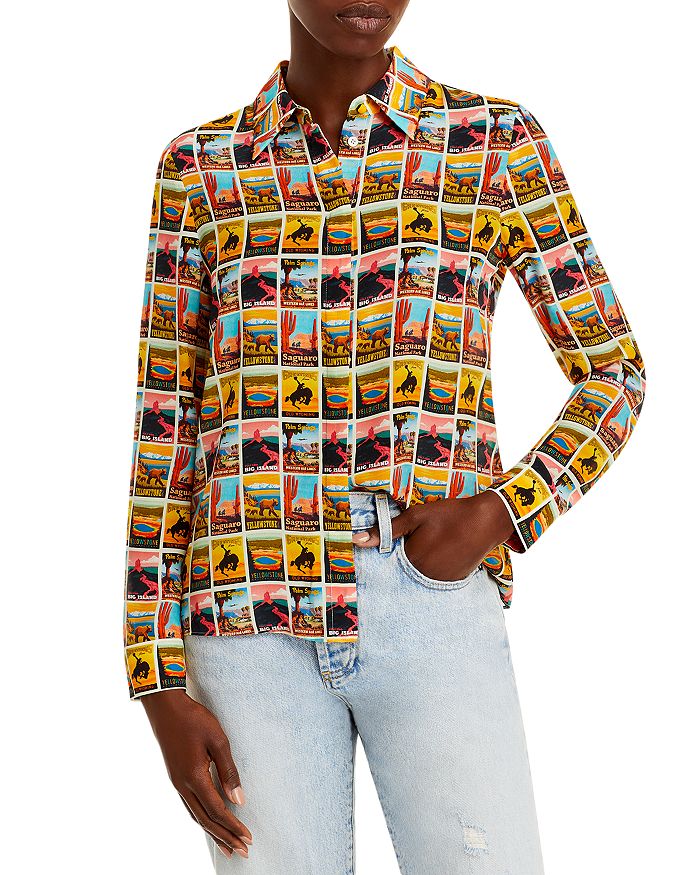 Alice And Olivia Willa Printed Silk Shirt