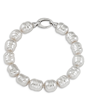 MAJORICA SIMULATED BAROQUE PEARL FLEX BRACELET IN RHODIUM PLATE,OMB16336SW