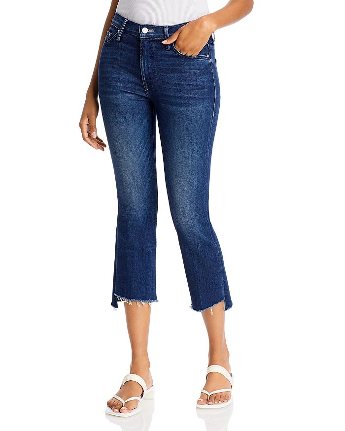 Mother The Insider High Rise Crop Step Fray Bootcut Jeans In Tongue And Chic
