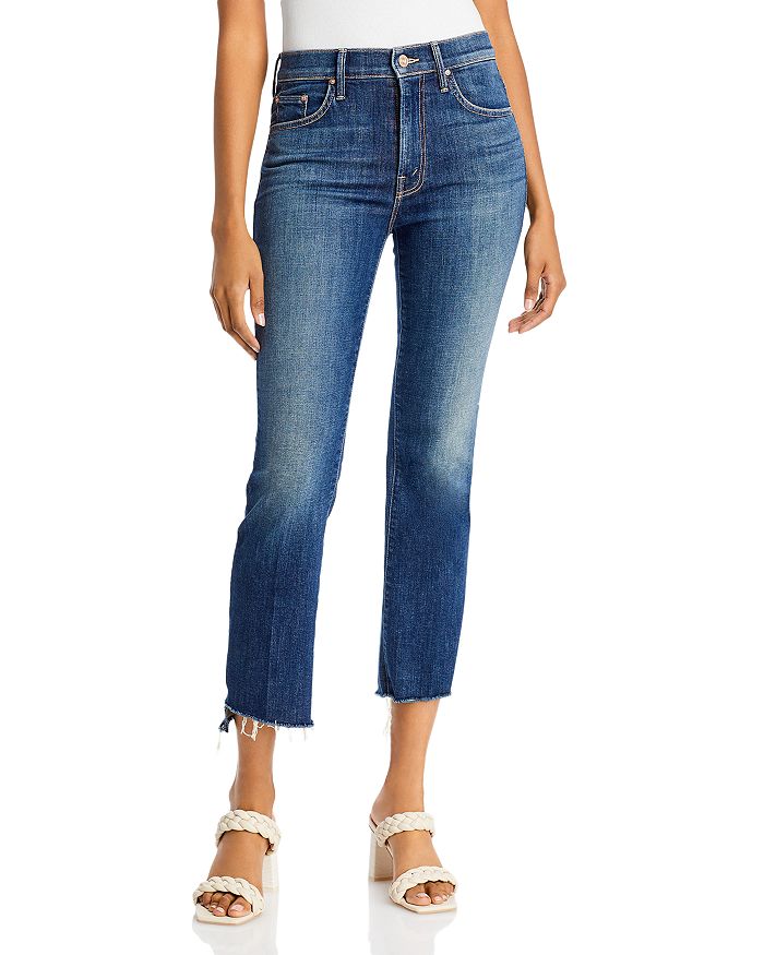 Mother The Insider High Rise Crop Step Fray Bootcut Jeans In Girl Crush