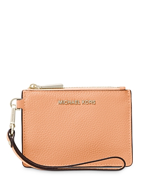 Michael Michael Kors Small Leather Wristlet In Cantaloupe/pale Gold