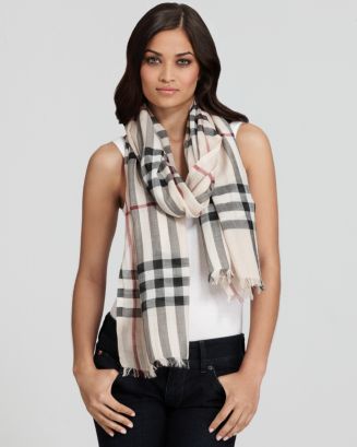 burberry TB Monogram Giant Check Wool & Silk Gauze Scarf in Pale Blue