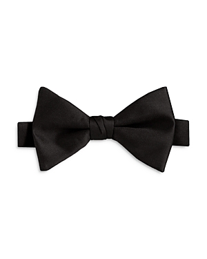 Shop David Donahue Silk Satin Pre Tied Bow Tie In Black Satin