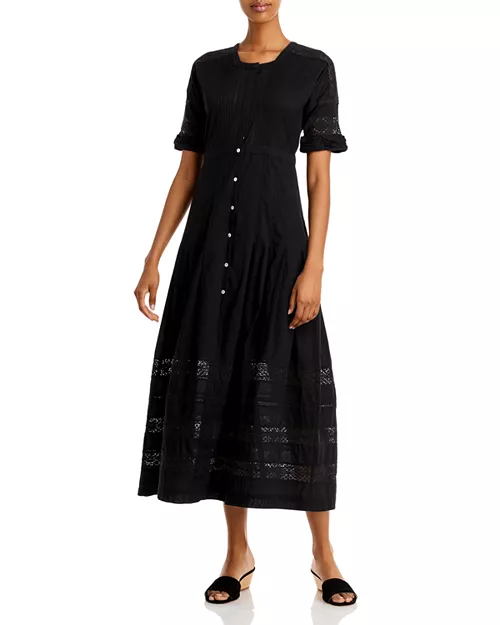 edie lace short sleeve midi shirt dress