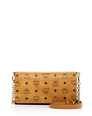 Mcm Visetos Original Phone Chain Wallet In Cognac/gold