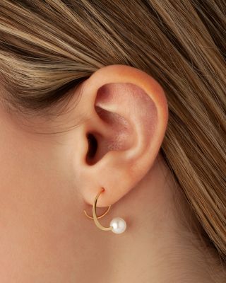 14K Yellow Gold Cuff Earrings with Cultured Freshwater Pearl - Exclusive