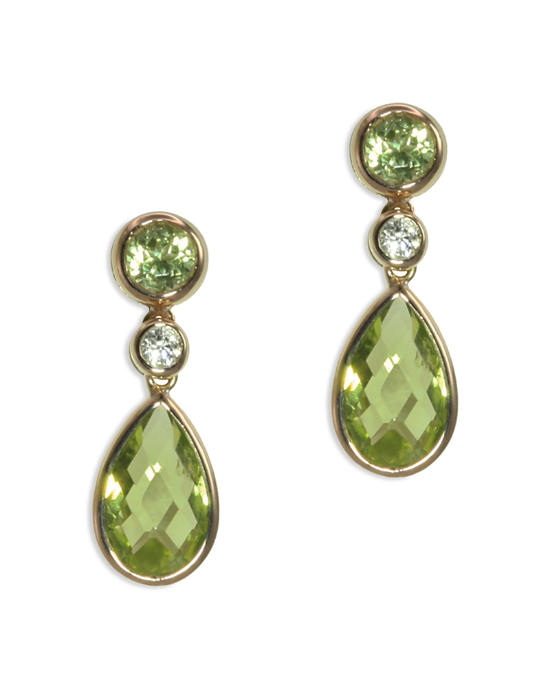 Bloomingdale's Peridot & Diamond Drop Earring In 14k Yellow Gold - Exclusive In Green/gold