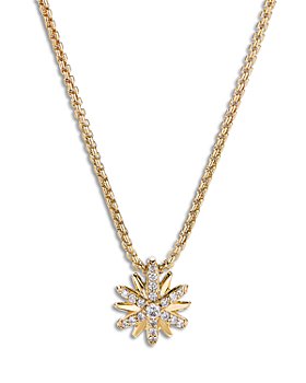 David Yurman - Petite Starburst Pendant Necklace in 18K Yellow Gold with Pavé Diamonds, 18"
