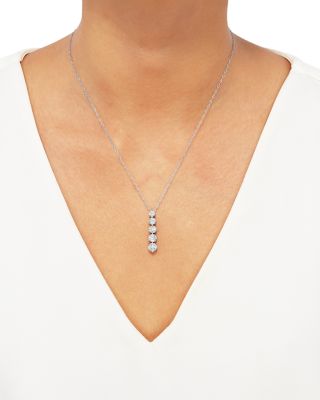 Diamond Cluster Linear Pendant Necklace in 14K White Gold, 1.0 tcw