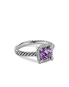 JanKuo Jewelry Rhodium Plated Purple Amethyst Color Wide Band Dome Ring