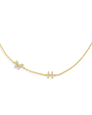 Adinas Jewels Pave Butterfly & Initial Necklace, 15 In H