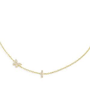 Adinas Jewels Pave Butterfly & Initial Necklace, 15