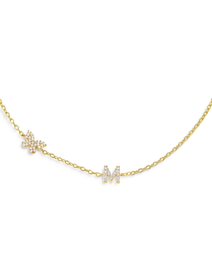 Adinas Jewels Pave Butterfly & Initial Necklace, 15 In M