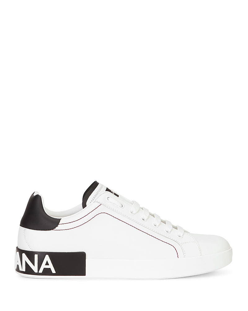 Dolce & Gabbana Portofino White And Black Low Top Sneakers With Logo Detail In Leather Man