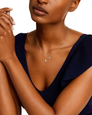 14K White and Yellow Gold Diamond Moon and Star Pendant Necklace, 16"