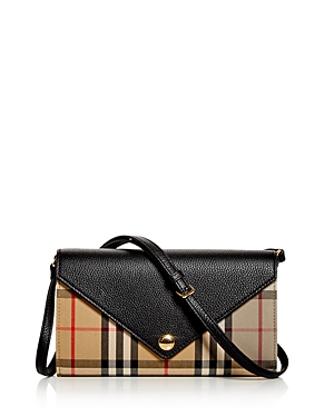 Burberry Vintage Check & Leather Chain Wallet In Black