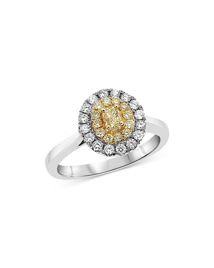 Bloomingdale's - Yellow & White Diamond Oval Halo Ring in 18K White & Yellow Gold - 100% Exclusive