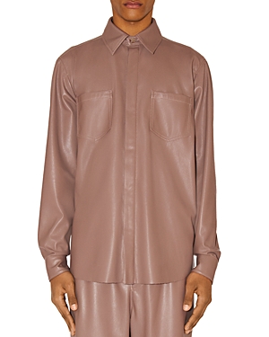 Nanushka Declan Vegan Leather Regular Fit Shirt In Mauve Gray