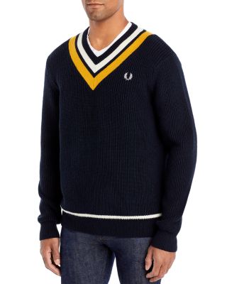 Fred Perry Striped V Neck Sweater 