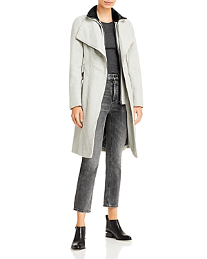 Calvin Klein Contrast Trim Belted Coat In Light Gray
