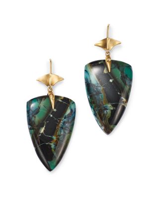 Annette Ferdinandsen Design 18K Yellow Gold Indonesian Opalized Wood Arrowhead Drop Earrings