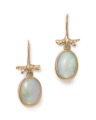 Annette Ferdinandsen Design 18K Yellow Gold Opal & Diamond Drop Earrings